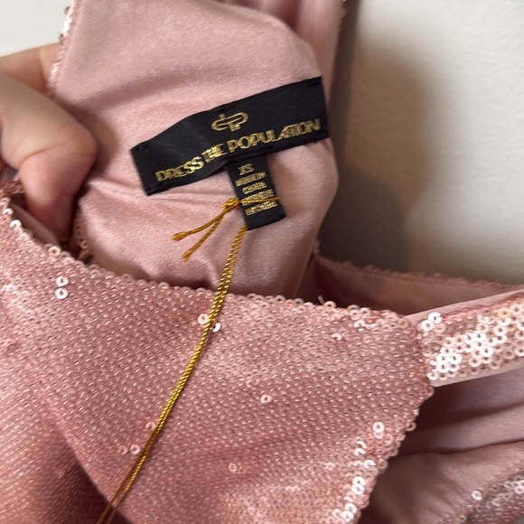 Dress the Population Rose Gold Sequin Sparkling NWT VNeck Midi Dress Prom XS - Picture 11 of 13